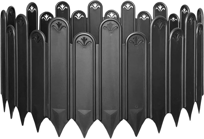 RUCOIN Garden Edging - 20pcs Plastic Garden Fence Edging,Single Piece Garden Fence Border Size:9.8 * 8inch, Decorative Lawn Landscape Panels Elements(Black) - Image 1